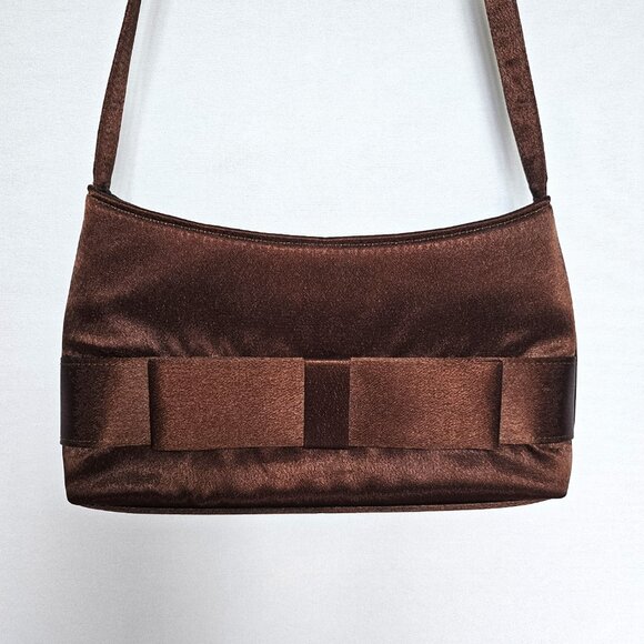 CLAIRE'S Brown Satin Purse / Small Handbag with Bow Accent - Picture 2 of 7